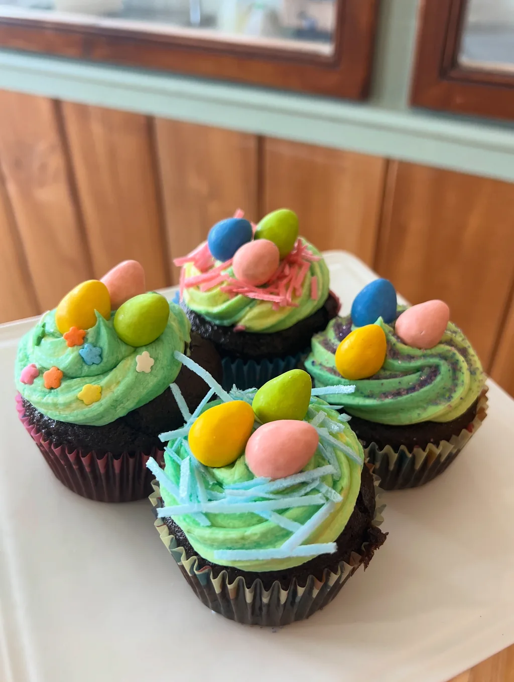 Spring cupcakes decorated with candy eggs