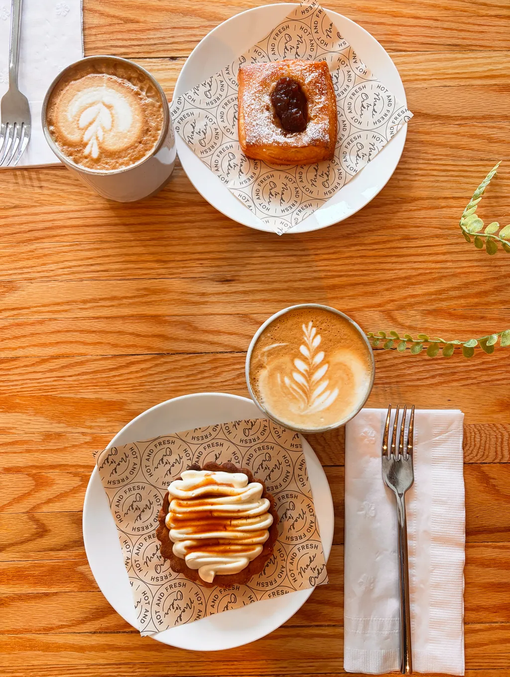 Pastries and coffee arranged on a table